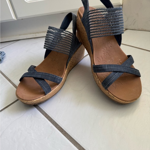 Skechers Denim Blue Wedge Sandals - Picture 3 of 8